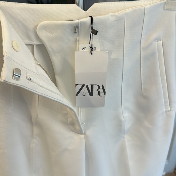 ZARA High Waist Pleated Trouser Pants off white size Medium - Picture 2 of 8